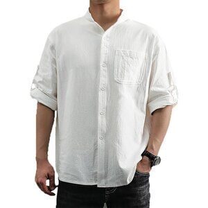 Nopuper Men's Beach Linen Shirts Casual Button Down Shirts Short Sleeve
